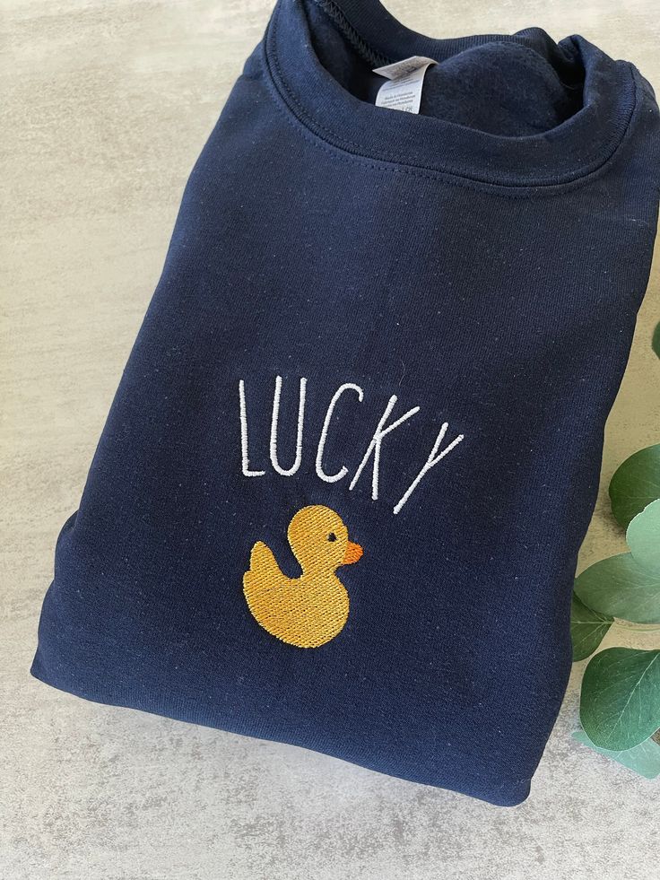 Embroidered Lucky Duck Sweatshirt, Lucky Ducky Sweatshirt, Lucky Crewneck, Funny Saying, Cute Sweater, Duck Sweatshirt