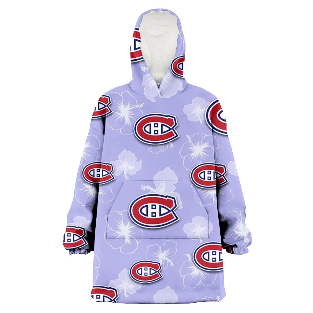 Montreal Canadiens Sketch White Hibiscus Violet Background 3D Printed Hoodie Blanket Snug Hoodie