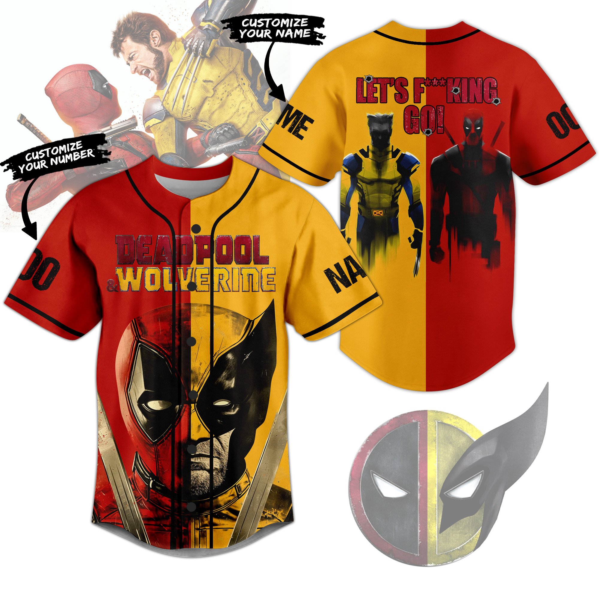 Merchcustom Deadpool & Wolverine Baseball Jersey For Fans