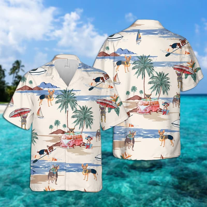 Chihuahua Summer Beach Hawaiian Shirt, Dog Beach Short Sleeve Hawaiian Shirt