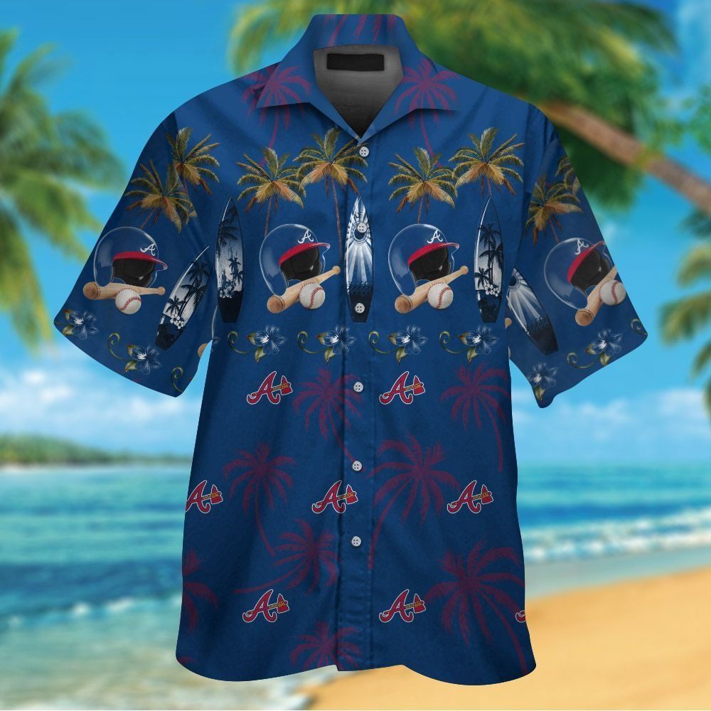 Button Up Short Sleeve Atlanta Braves Tropical Hawaiian Shirt