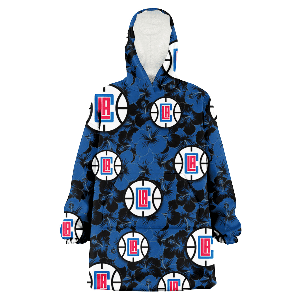 Los Angeles Clippers Black Dark Blue Hibiscus Black Background 3D Printed Hoodie Blanket Snug Hoodie