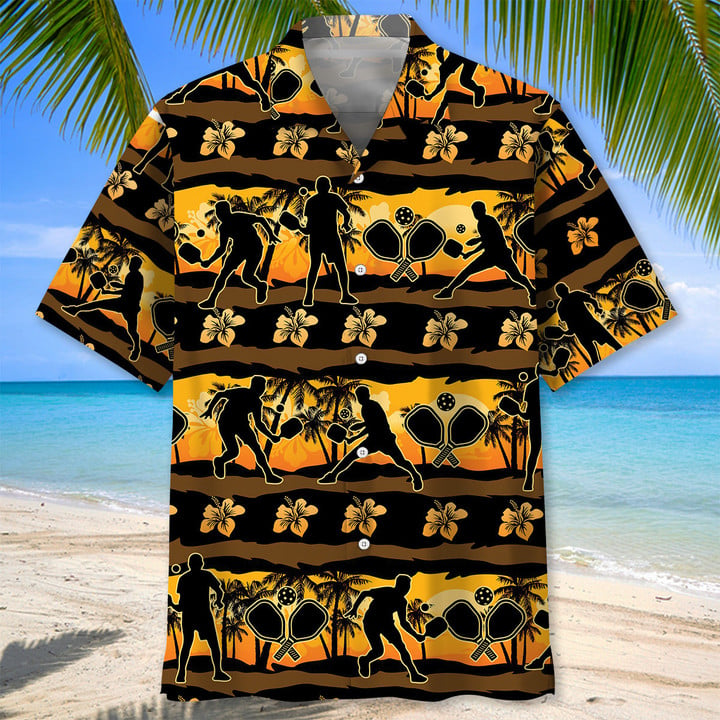 Pickleball Beach Hawaiian Shirt, Short Sleeve Summer Vacation Beach Shirts For Men