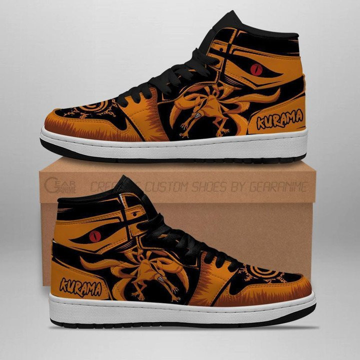 Kurama Nine Tails Naruto Anime Air Jordan 1 High Shoes Sneakers In Ornage And Black Stylepulse
