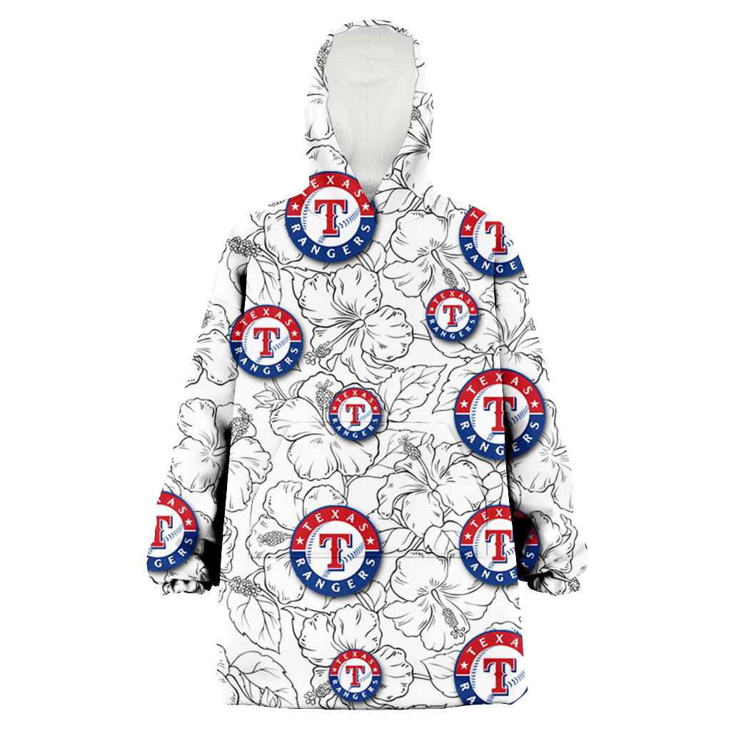 Texas Rangers White Sketch Hibiscus Pattern White Background 3D Printed Hoodie Blanket Snug Hoodie