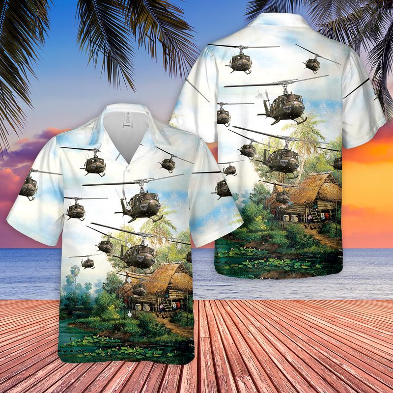 Us Army Bell Uh-1 Huey Hawaiian Shirt, Short Sleeve Hawaiian Shirt For Men