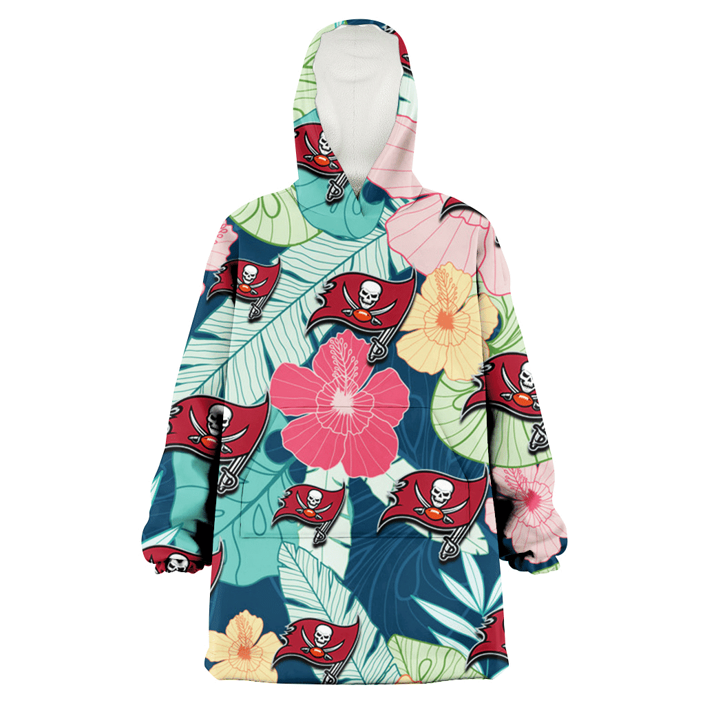 Tampa Bay Buccaneers Colorful Sketch Hibiscus Dark Green Background 3D Printed Hoodie Blanket Snug Hoodie