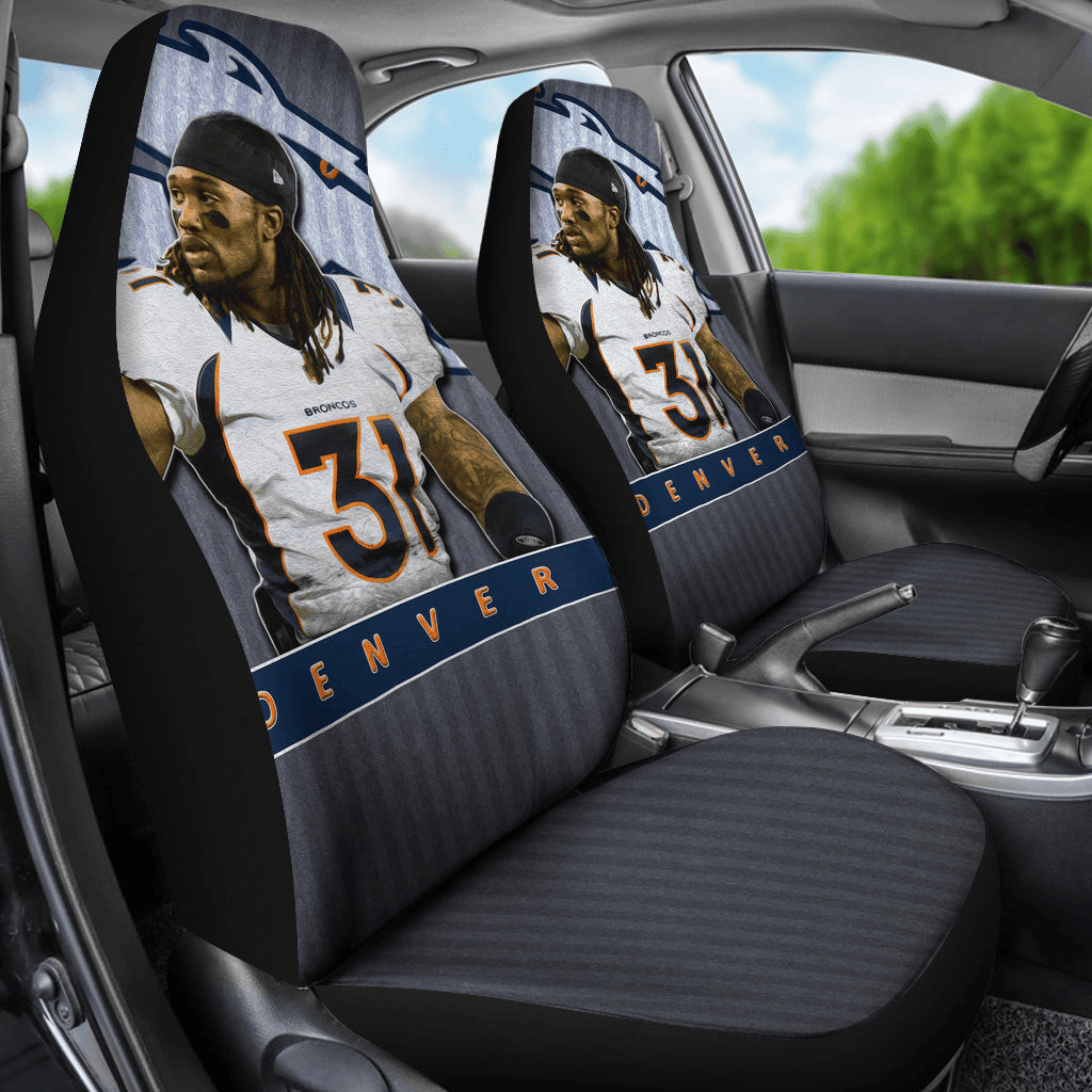 Denver American Football Broncos Football Justin Simmons Watercolor Paintings Car Seat Cover Set CSC8005