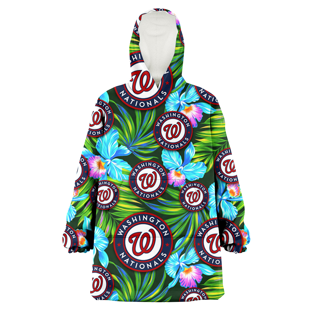 Washington Nationals Electro Color Hibiscus Black Background 3D Printed Hoodie Blanket Snug Hoodie