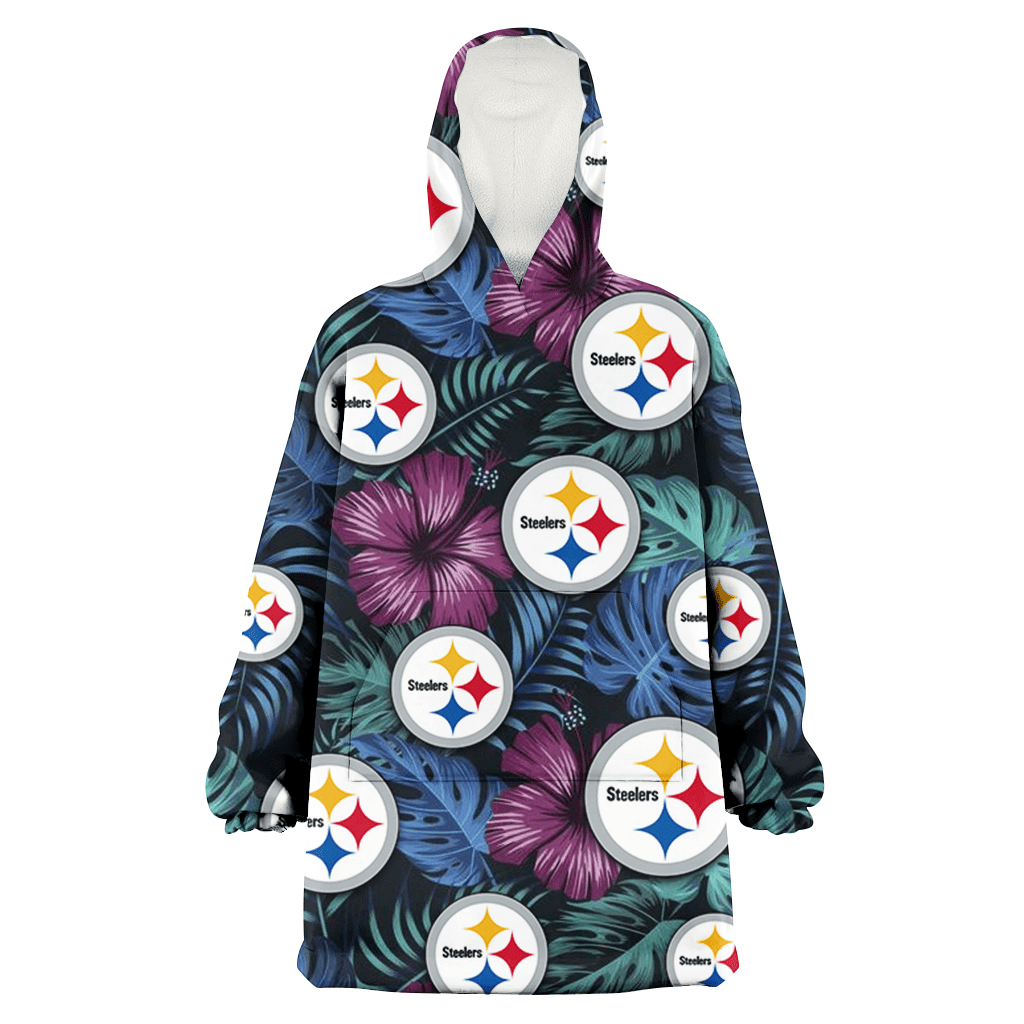 Pittsburgh Steelers Dark Magenta Green Leaf Black Background 3D Printed Hoodie Blanket Snug Hoodie