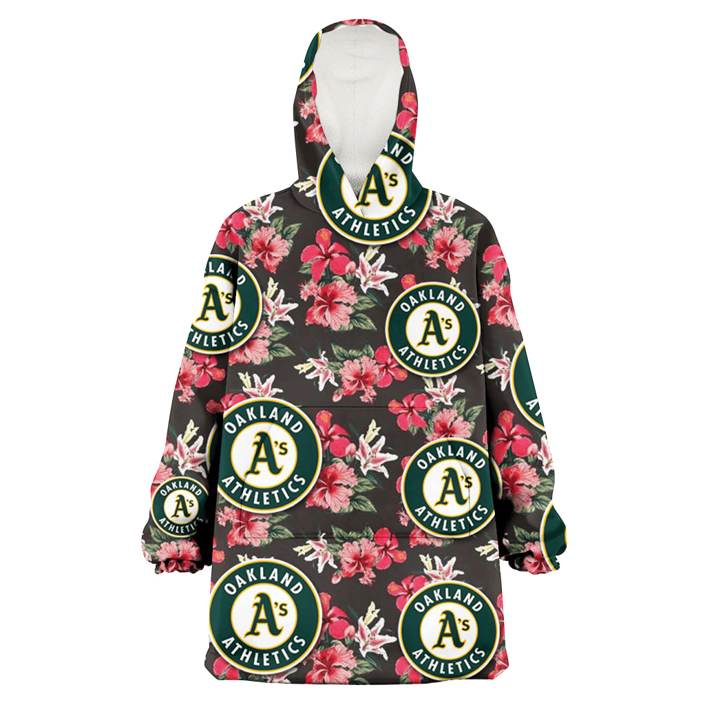 Oakland Athletics Pink Hibiscus Orchid Brown Background 3D Printed Hoodie Blanket Snug Hoodie