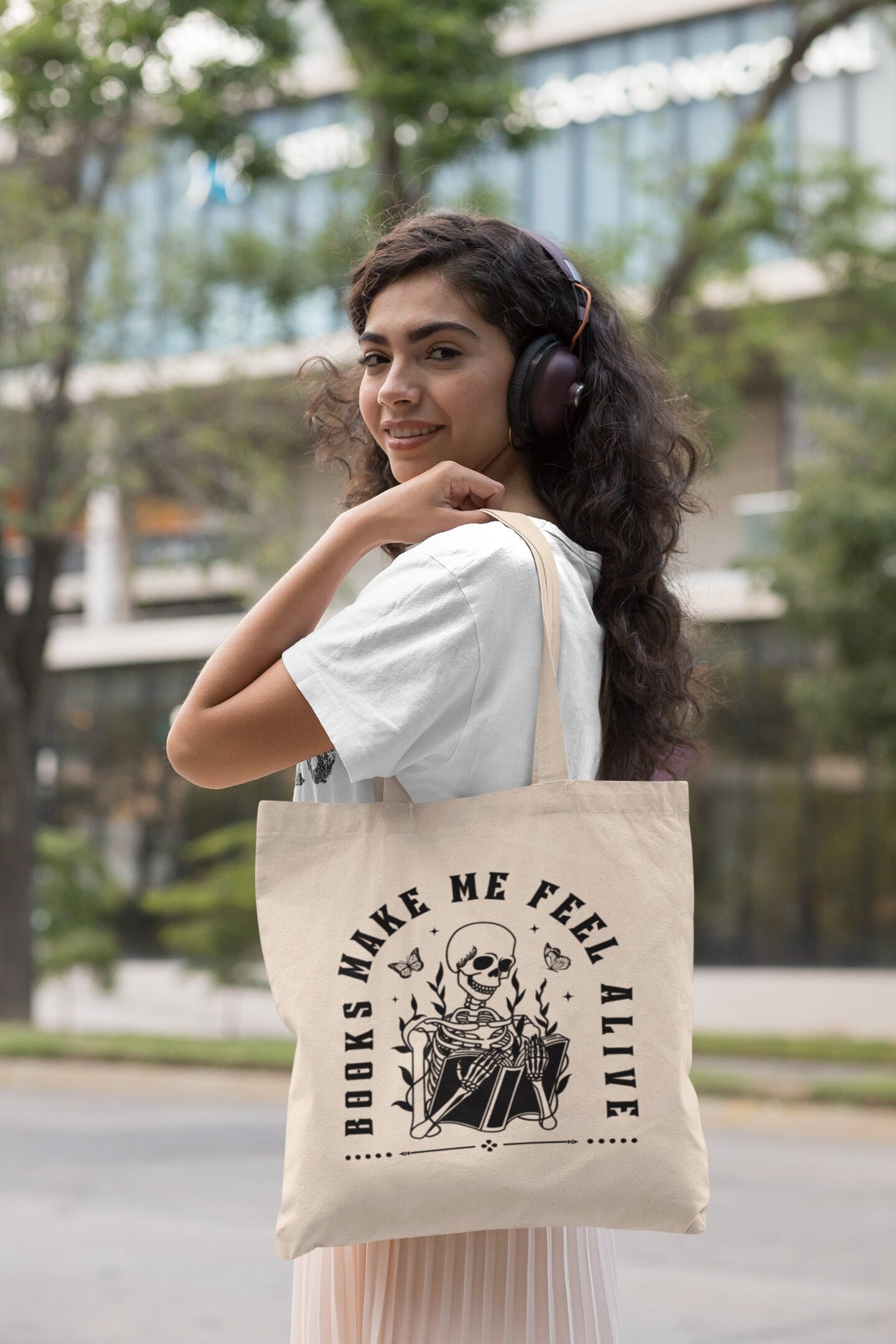 Skeleton Tote Bag Halloween Tote Bag Book Tote Bag Aesthetic Goth Tote Bag Reading Tote Bag Bookish Tote Bag Literary Tote Trendy Tote Bag