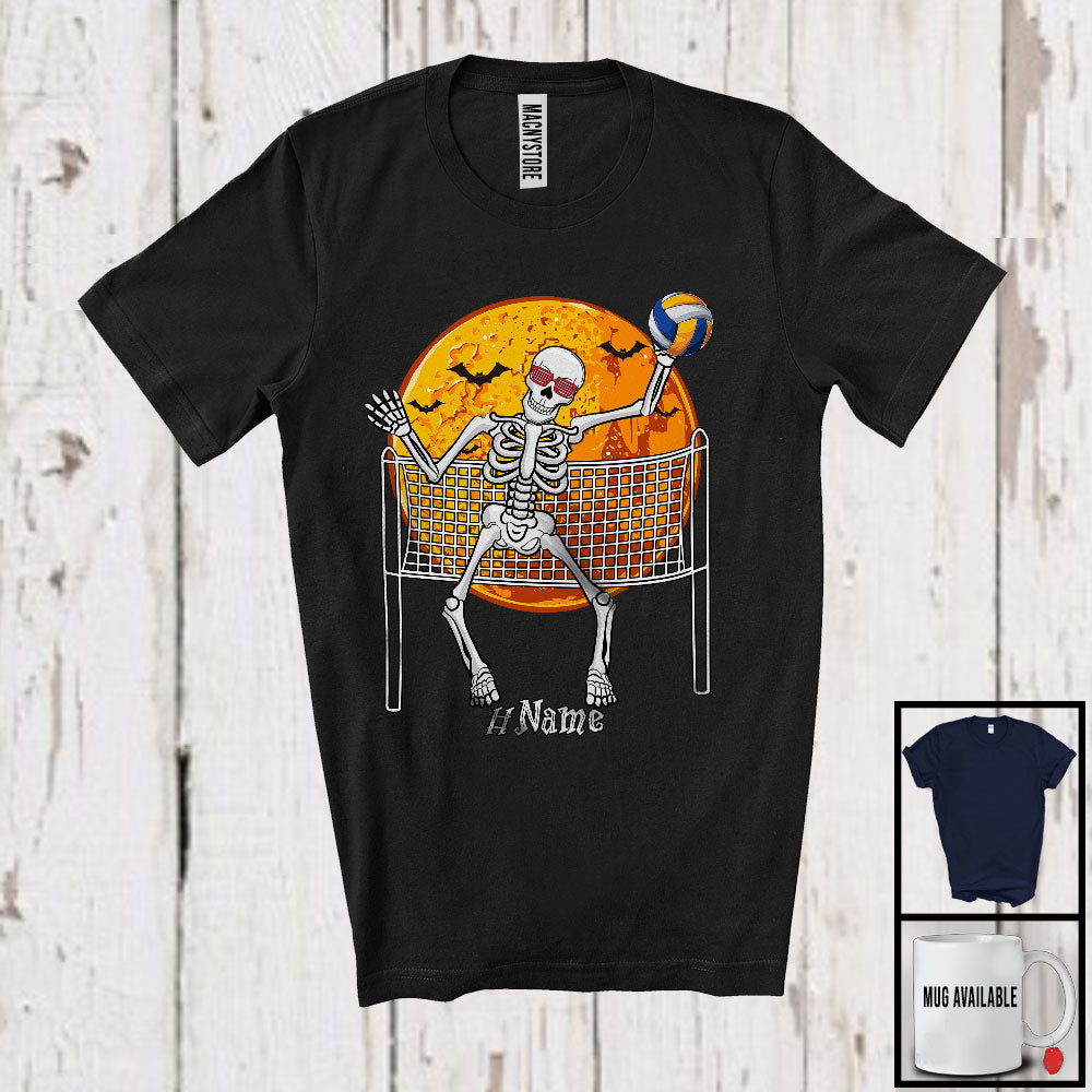 Personalized Skeleton Playing Volleyball, Scary Halloween Custom Name Volleyball Player, Sport T-Shirt
