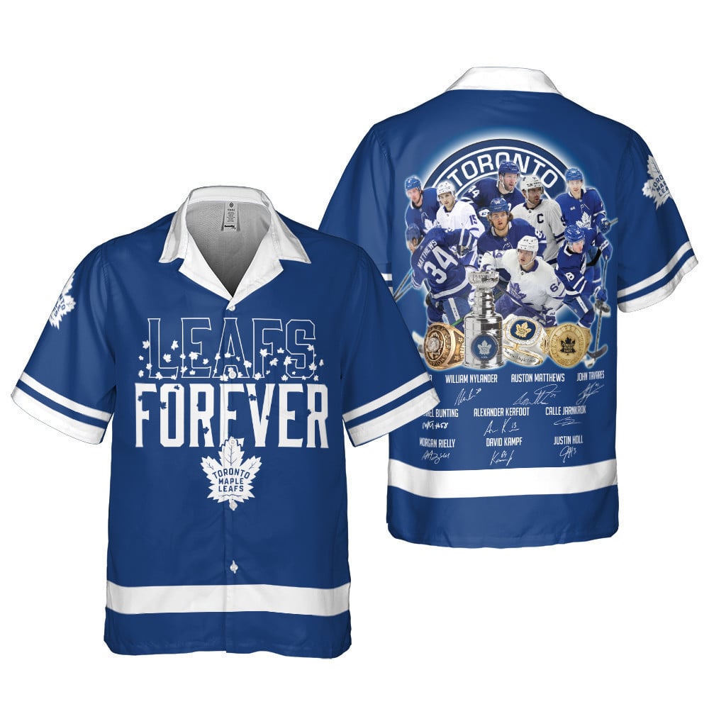 Toronto Maple Leafs Forever On Blue Background Print 3D Hawaiian Shirt