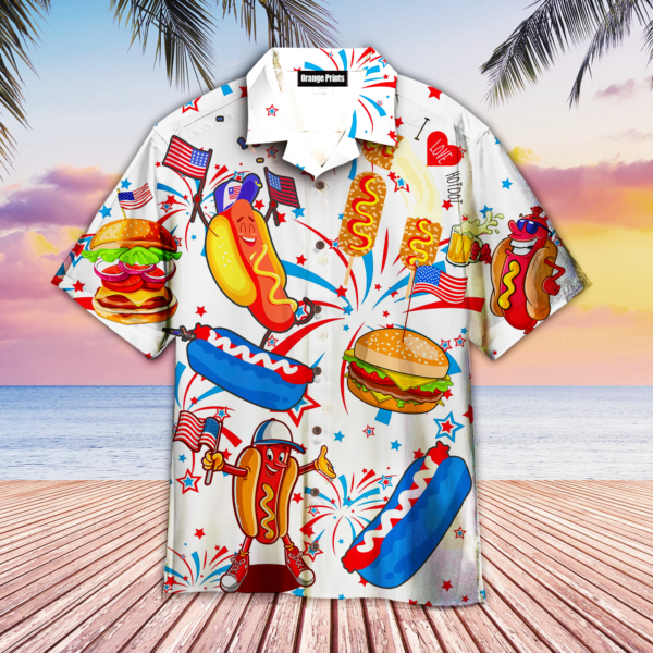 Funny American Hot Dog 4Th Of July Independence Day Hawaiian Shirt