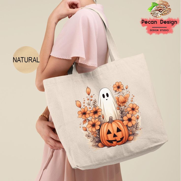 Floral Halloween Ghost Zippered Tote Bags, Spooky Ghost Tote Bag Gift Idea, Halloween Shopping Tote Bags,  Halloween Candy Tote Bags, T03, Best Tote Bags Ideas, Cute Tote Bags Ideas, Tote Bag Design Ideas, Girls Tote Bag, Best Canvas Tote Bags Ideas