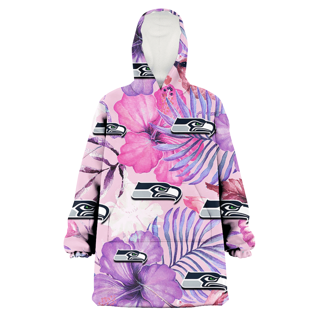 Seattle Seahawks White Purple Hibiscus Pink Hummingbird Pink Background 3D Printed Hoodie Blanket Snug Hoodie