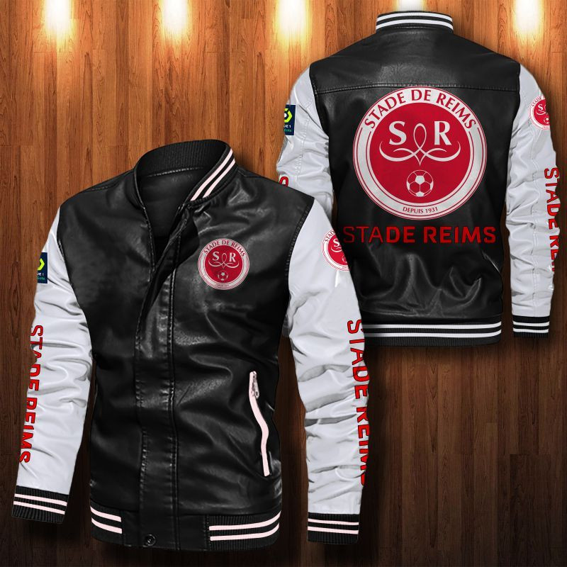 Stade de Reims Leather Varsity Jacket Bomber Coat