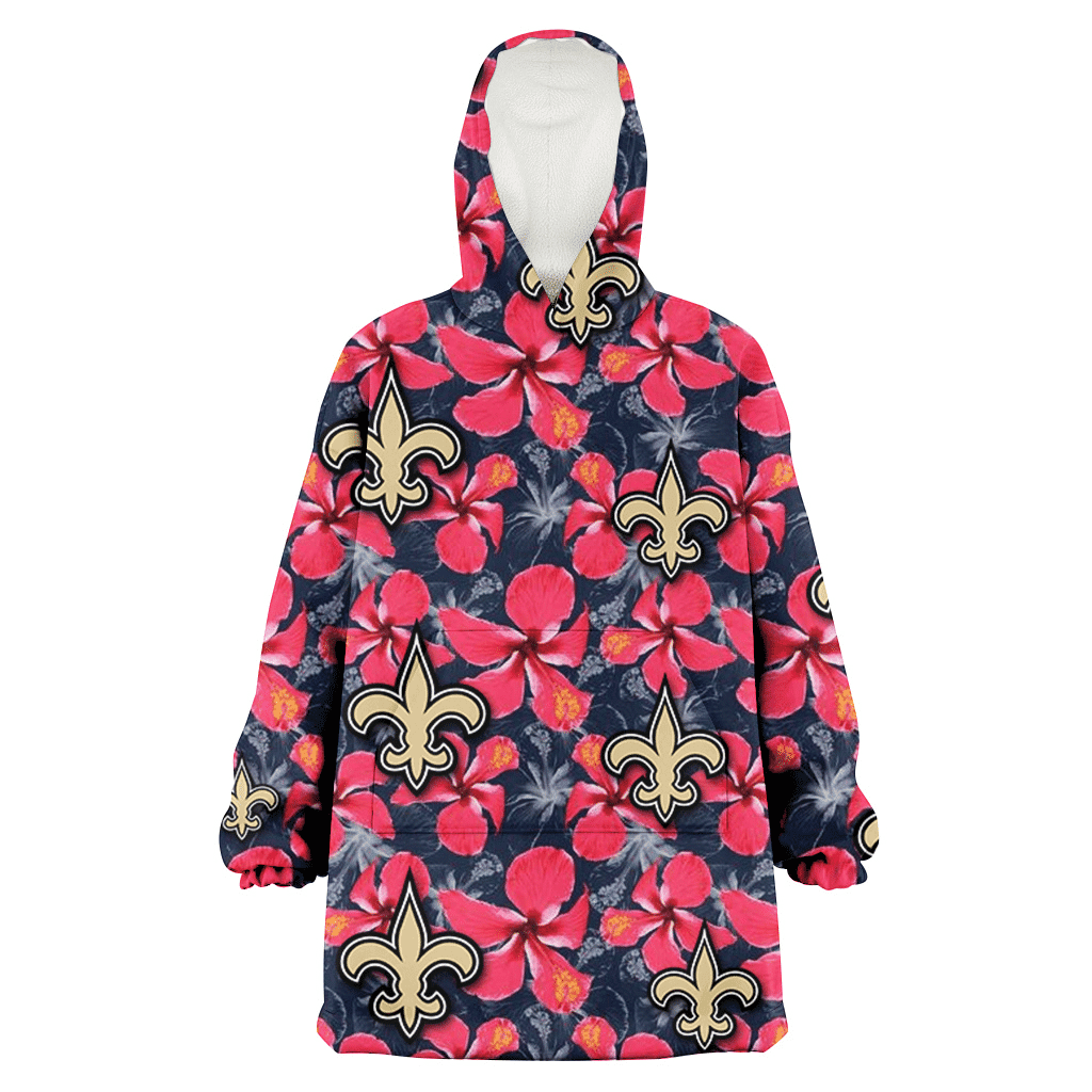 New Orleans Saints Red Hibiscus Dark Gray Background 3D Printed Hoodie Blanket Snug Hoodie