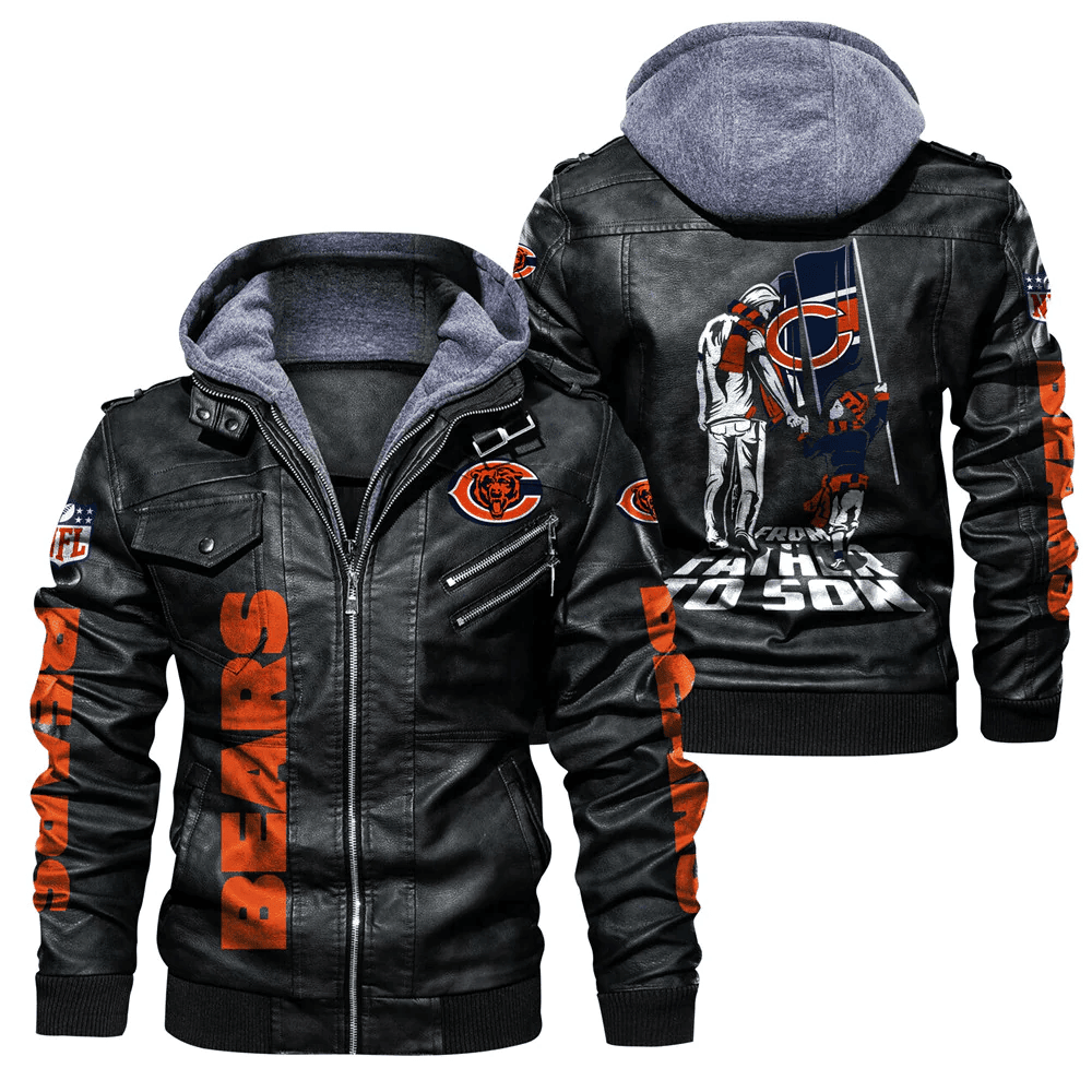 Chicago Bears From Father to Son Zip Leather Jacket With Hood