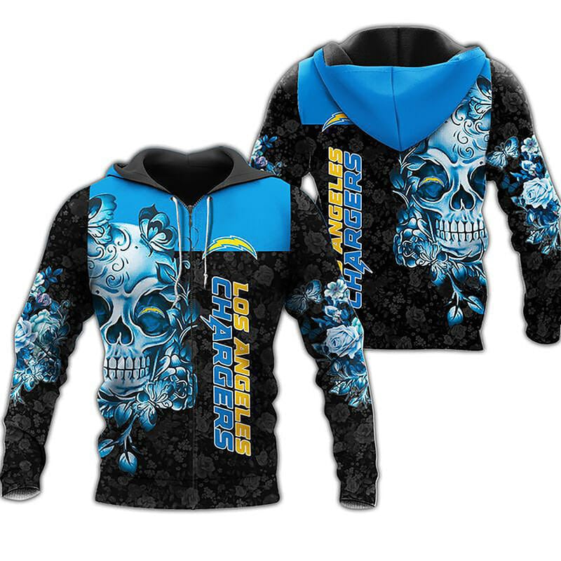 Sport-Team Los Angeles Chargers Black Blue Skull Pullover Hoodie & Zip Up Hoodie V9 Aop Shirt