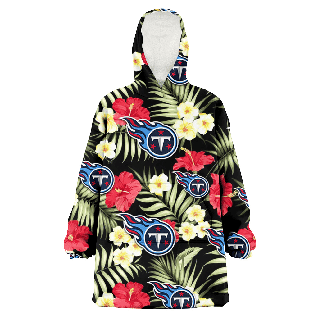 Tennessee Titans Red Hibiscus Yellow Porcelain Flower Black Background 3D Printed Hoodie Blanket Snug Hoodie