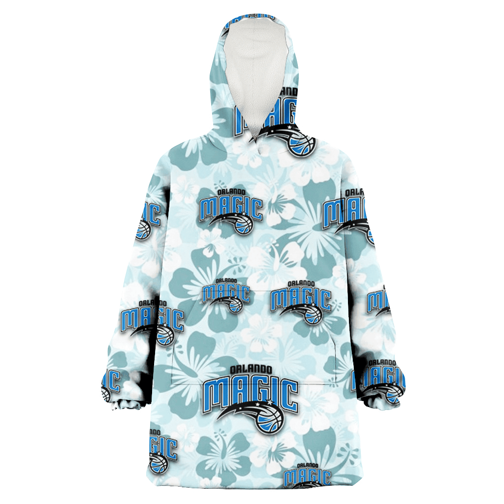 Orlando Magic Pale Turquoise Hibiscus Light Cyan Background 3D Printed Hoodie Blanket Snug Hoodie