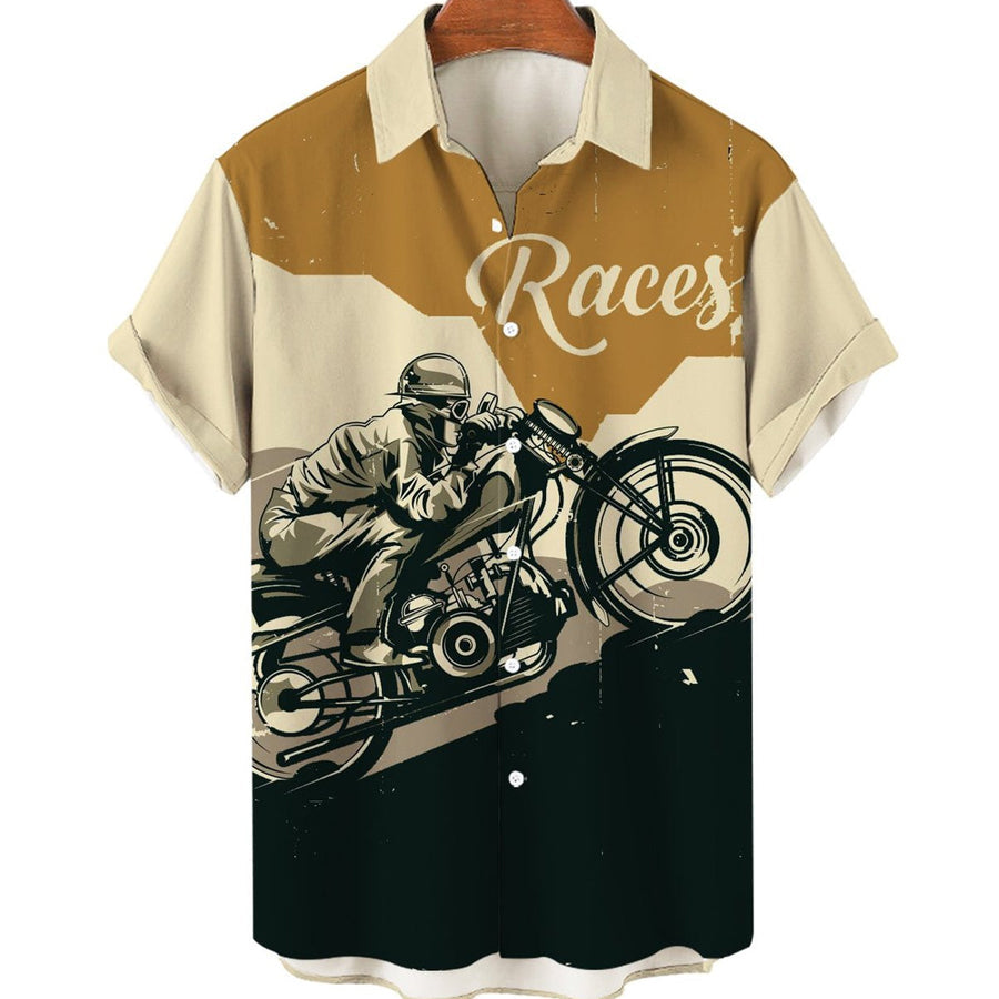 Men’S Motorcycle Print Holiday Short Sleeve Hawaiian Shirts For Men, Women