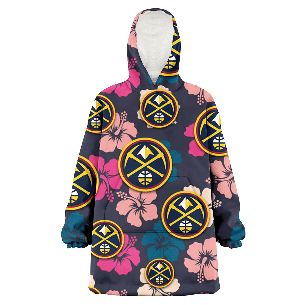 Denver Nuggets Colorful Hibiscus Black Background 3D Printed Hoodie Blanket Snug Hoodie