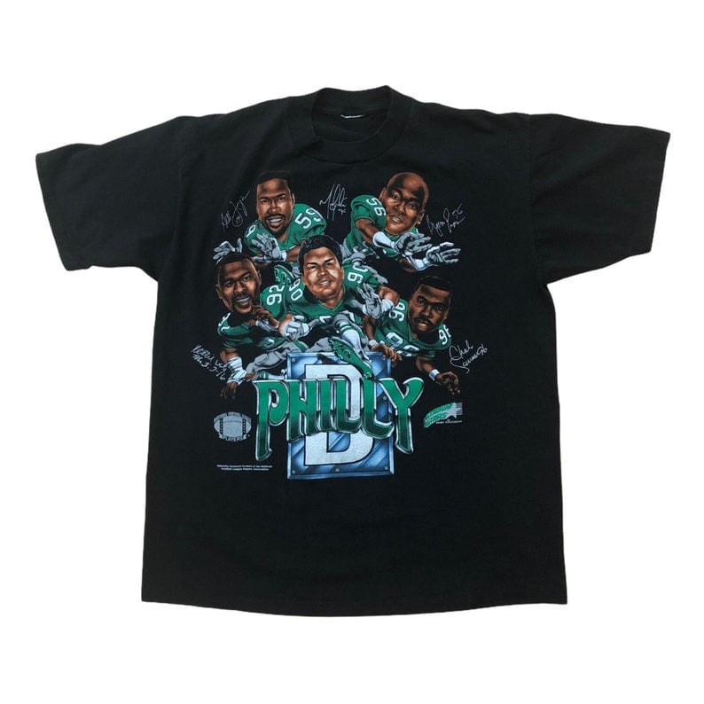 Philadelphia Eagles D Vintage Reggie White Gang Green Defense 90S Caricature Cartoon Big Head Joyner Usa Cotton Black T Shirt