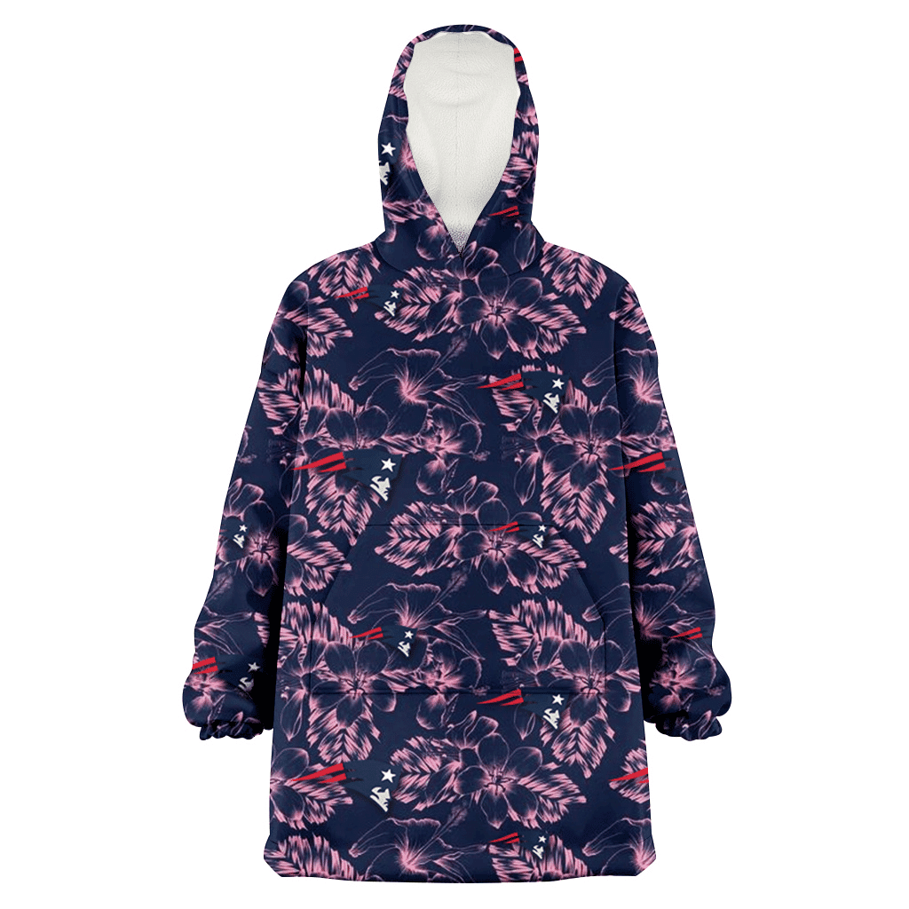 New England Patriots Thistle Sketch Hibiscus Dark Slate Blue Background 3D Printed Hoodie Blanket Snug Hoodie