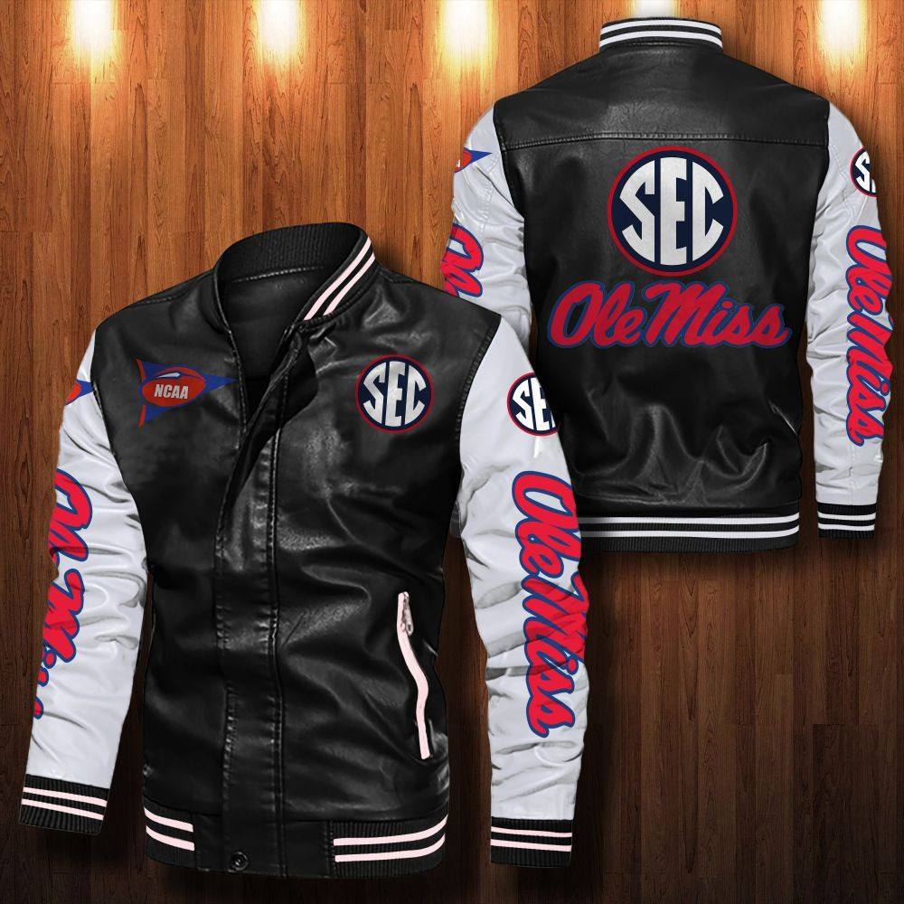 Ole Miss Rebels Leather Varsity Jacket Bomber Coat