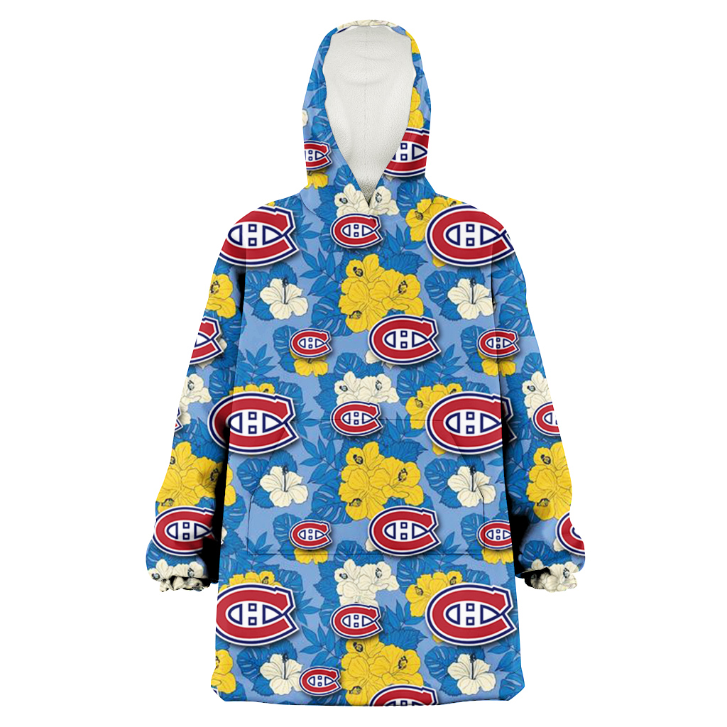 Montreal Canadiens Yellow White Hibiscus Powder Blue Background 3D Printed Hoodie Blanket Snug Hoodie