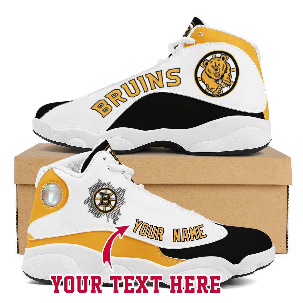 Boston Bruins Sneakers Retro Custom Air Jordan 13 Shoes Personalize Name Sport Sneakers rjko JD13 V931