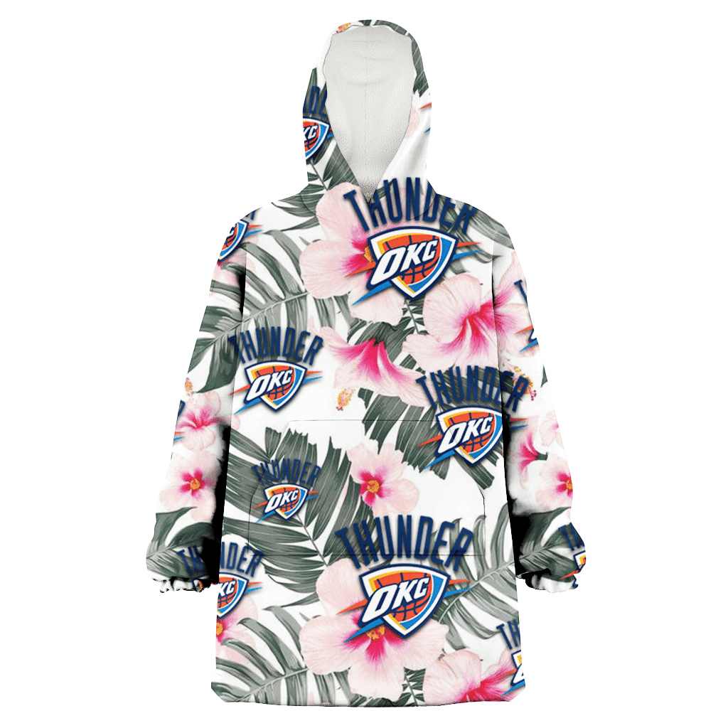 Oklahoma City Thunder White Hibiscus Green Leaf White Background 3D Printed Hoodie Blanket Snug Hoodie