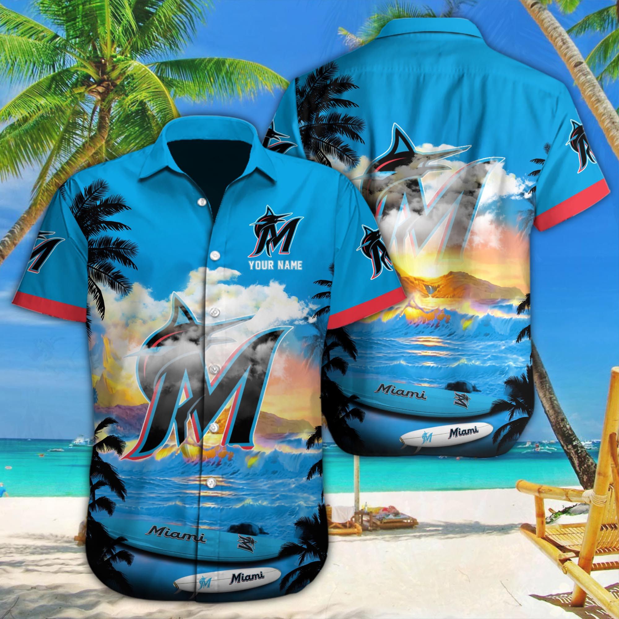 Custom Name Print Miami Marlins Hawaiian Shirt