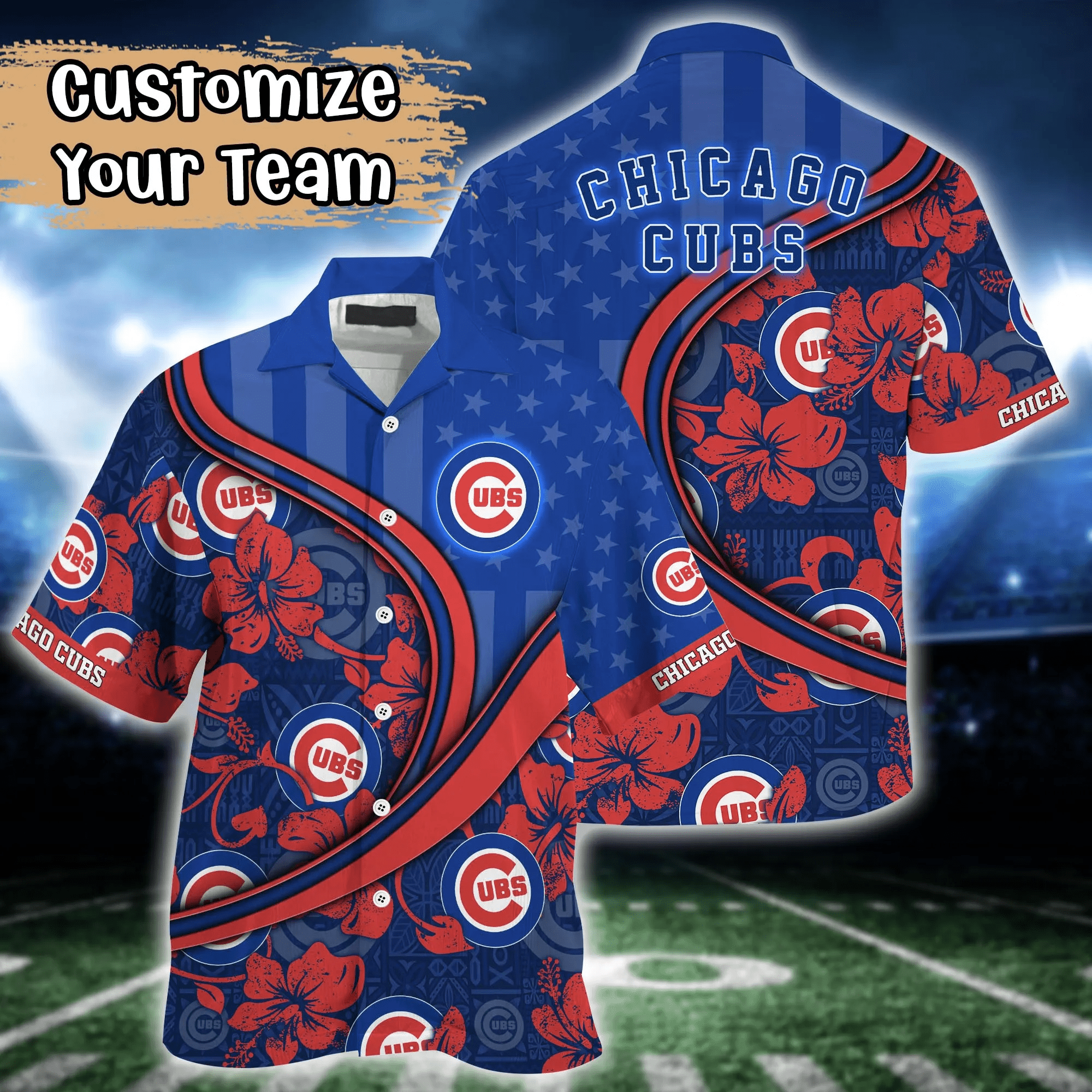 Chicago Cubs Mlb Us Flag Hawaiian Shirt Custom Summer Aloha Shirt