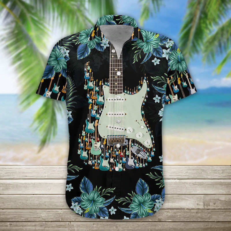 Cool Guitar Shirts For Men- Guitar Hawaiian Shirts Casual Short Sleeve Guitar Shirt Men