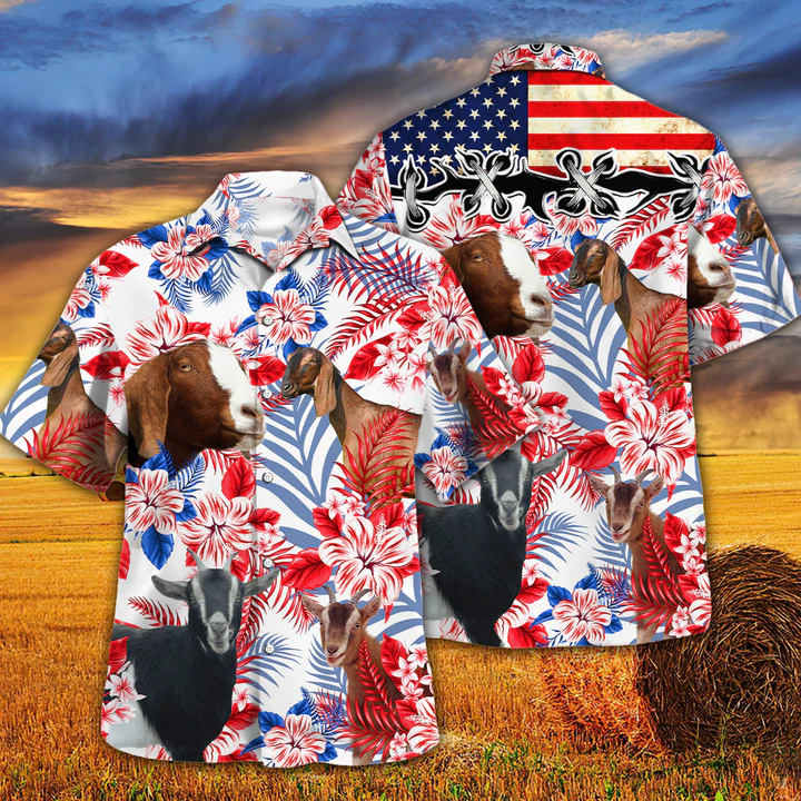 Nubian Goat Lovers American Flag Hawaiian Shirt, Nubian Goat Aloha Hawaiian Shirt, Hawaiian Shirt Men, Hawaiian Shirt Women