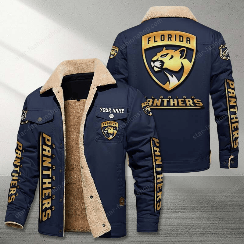 Florida Panthers Navy Custom Name Stand Collar Jacket