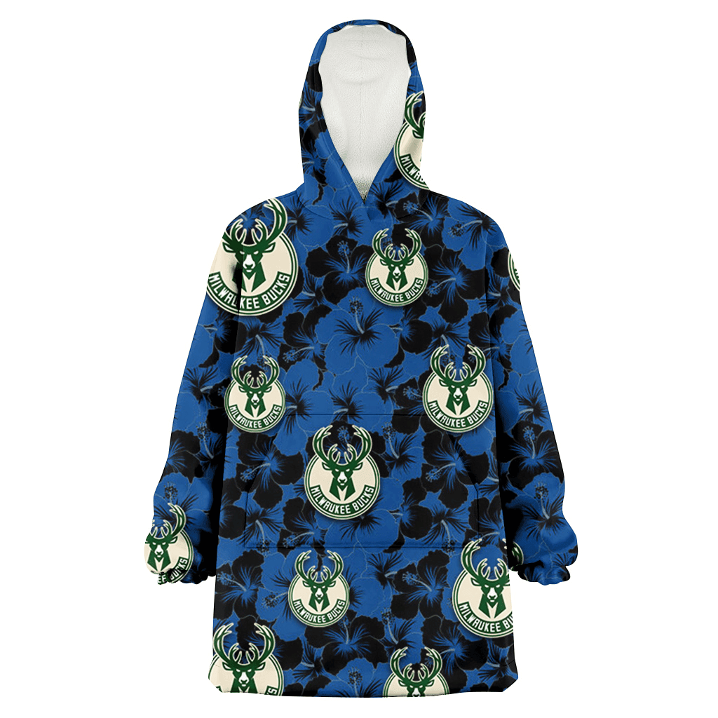 Milwaukee Bucks Black Dark Blue Hibiscus Black Background 3D Printed Hoodie Blanket Snug Hoodie