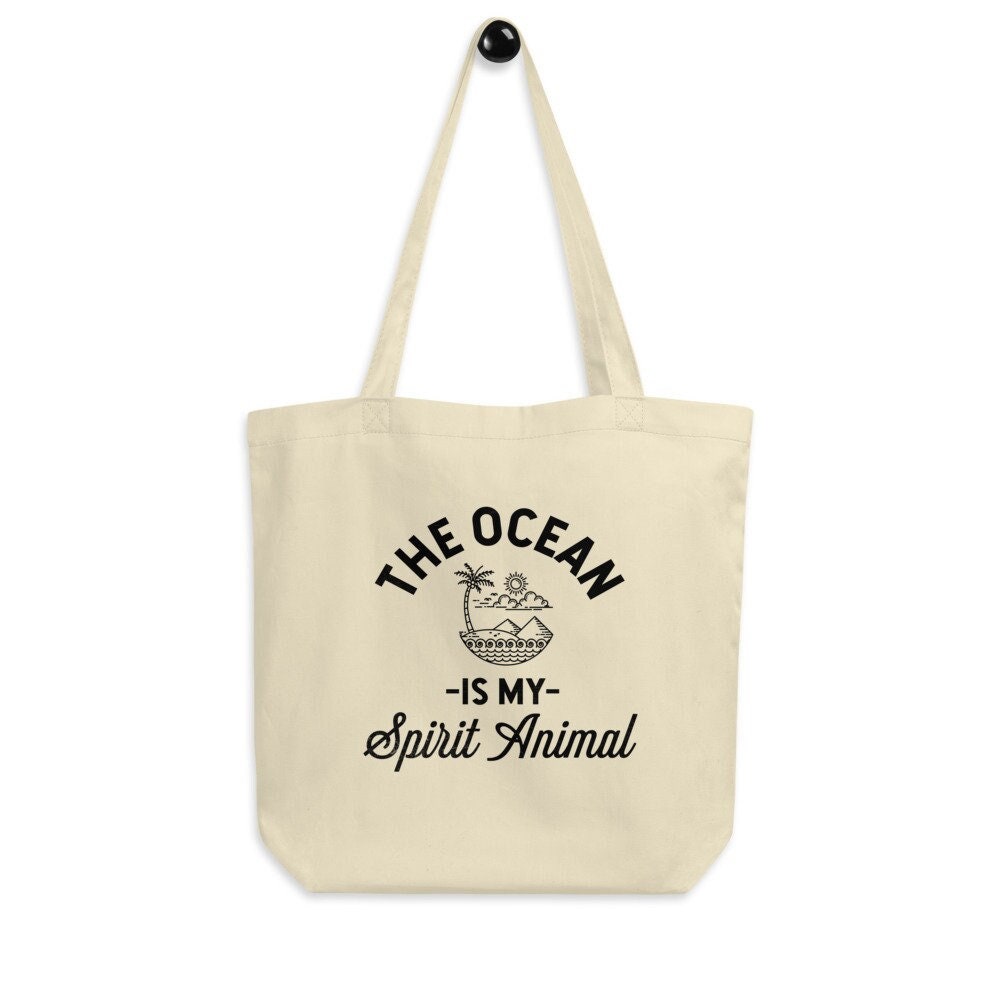 The Ocean Is My Spirit Animal Eco Tote Bag -Beach Canvas Tote Bag, Surfing Tote Bag, Ocean Reusable Bag, Surfing Lover Bag, Beach Lover Gift