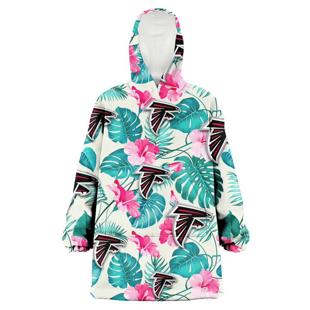 Atlanta Falcons Pink Hibiscus Green Leaf Beige Background 3D Printed Hoodie Blanket Snug Hoodie