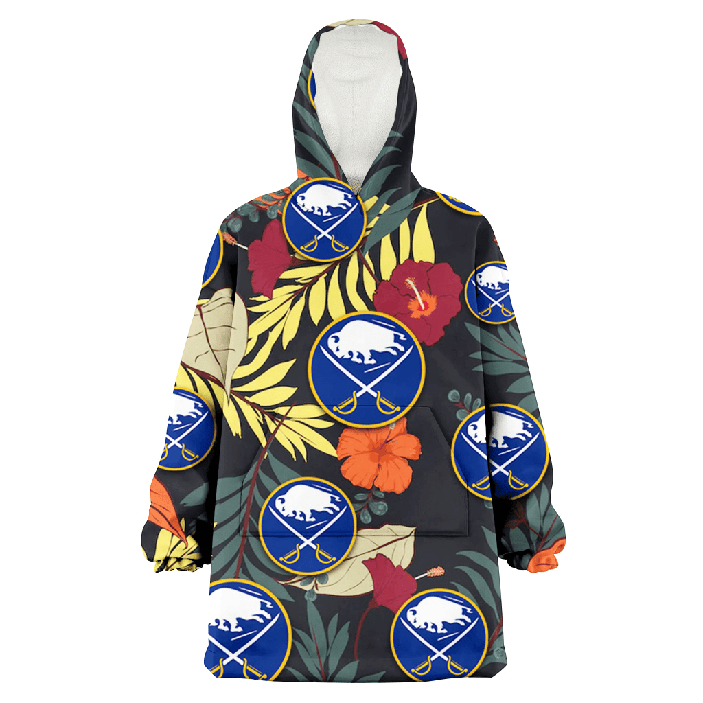 Buffalo Sabres Red And Orange Hibiscus Black Background 3D Printed Hoodie Blanket Snug Hoodie