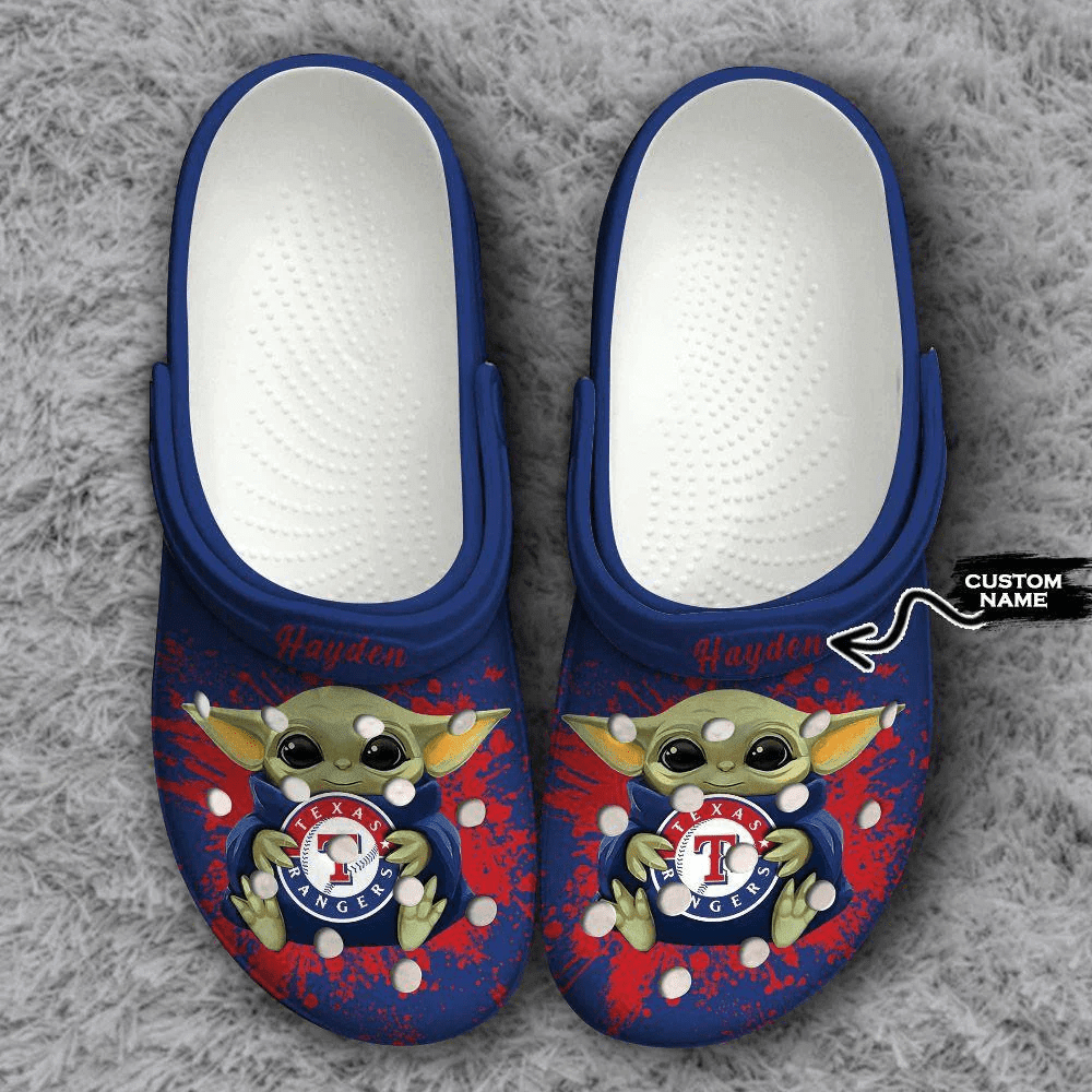 Texas Rangers Baby Yoda Custom Name Crocss Classic Clogs Shoes Ver425