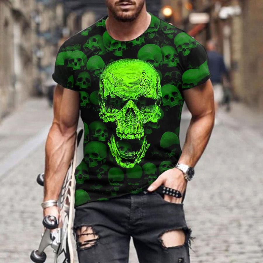 Green Skull Print Fashion Casual T-s &hellip;