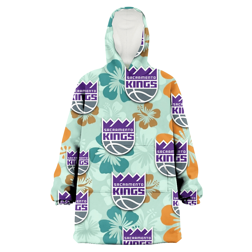 Sacramento Kings Orange Green Hibiscus Pale Green Background 3D Printed Hoodie Blanket Snug Hoodie