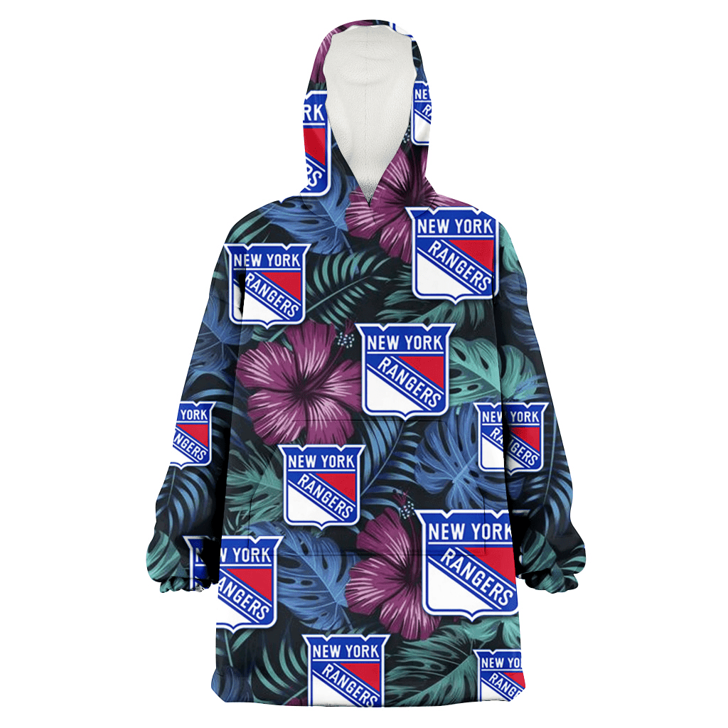 New York Rangers Dark Magenta Green Leaf Black Background 3D Printed Hoodie Blanket Snug Hoodie