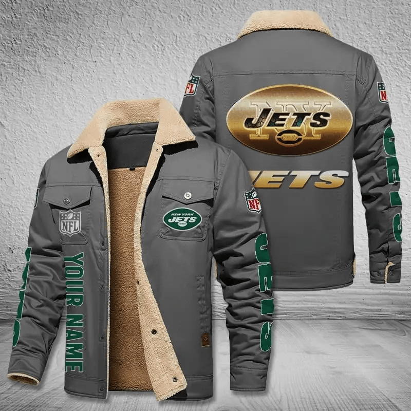 New York Jets NFL Team Personalized Name Lap Grey Ver Stand Collar Jacket