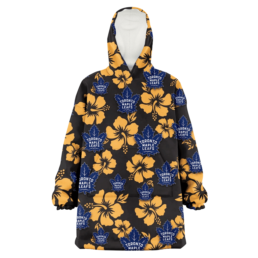 Toronto Maple Leafs Tiny Yellow Hibiscus Black Background 3D Printed Hoodie Blanket Snug Hoodie